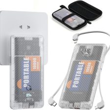 10000mAh Portable Charger,Q Slim USB C Power Bank,5 Output 2 Input 20W Travel External Battery Pack with Built-in Cables and AC Wall Plug, Compatible with Different Mobilephone, Tablet and More