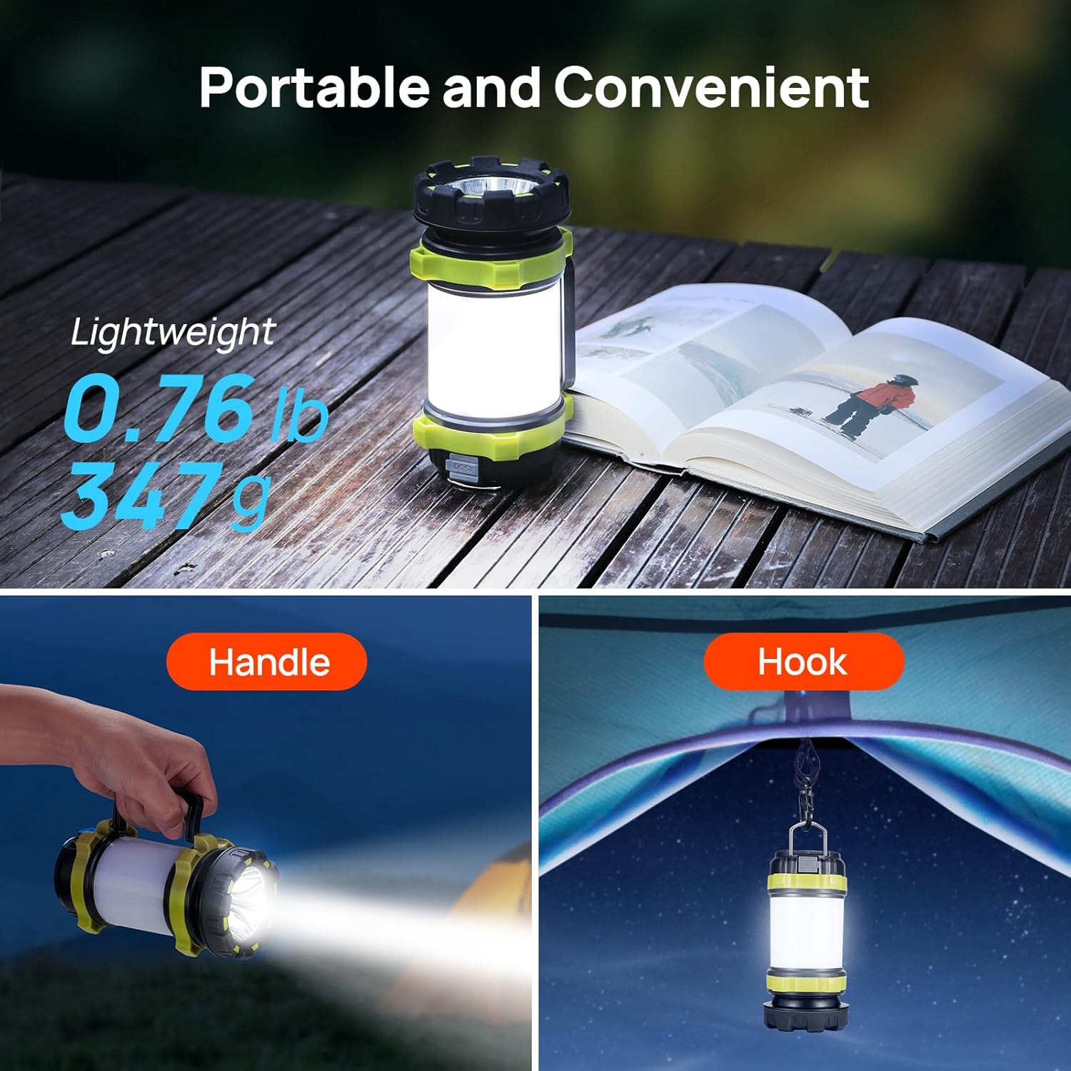 2 Pack LED Camping Lantern Flashlight Rechargeable, Consciot Portable Torch with 6 Light Modes, 3600mAh Power Bank, IPX4 Waterproof, USB C, Camping Lights for Hurricane, Emergency, Survival Kits - Image 5
