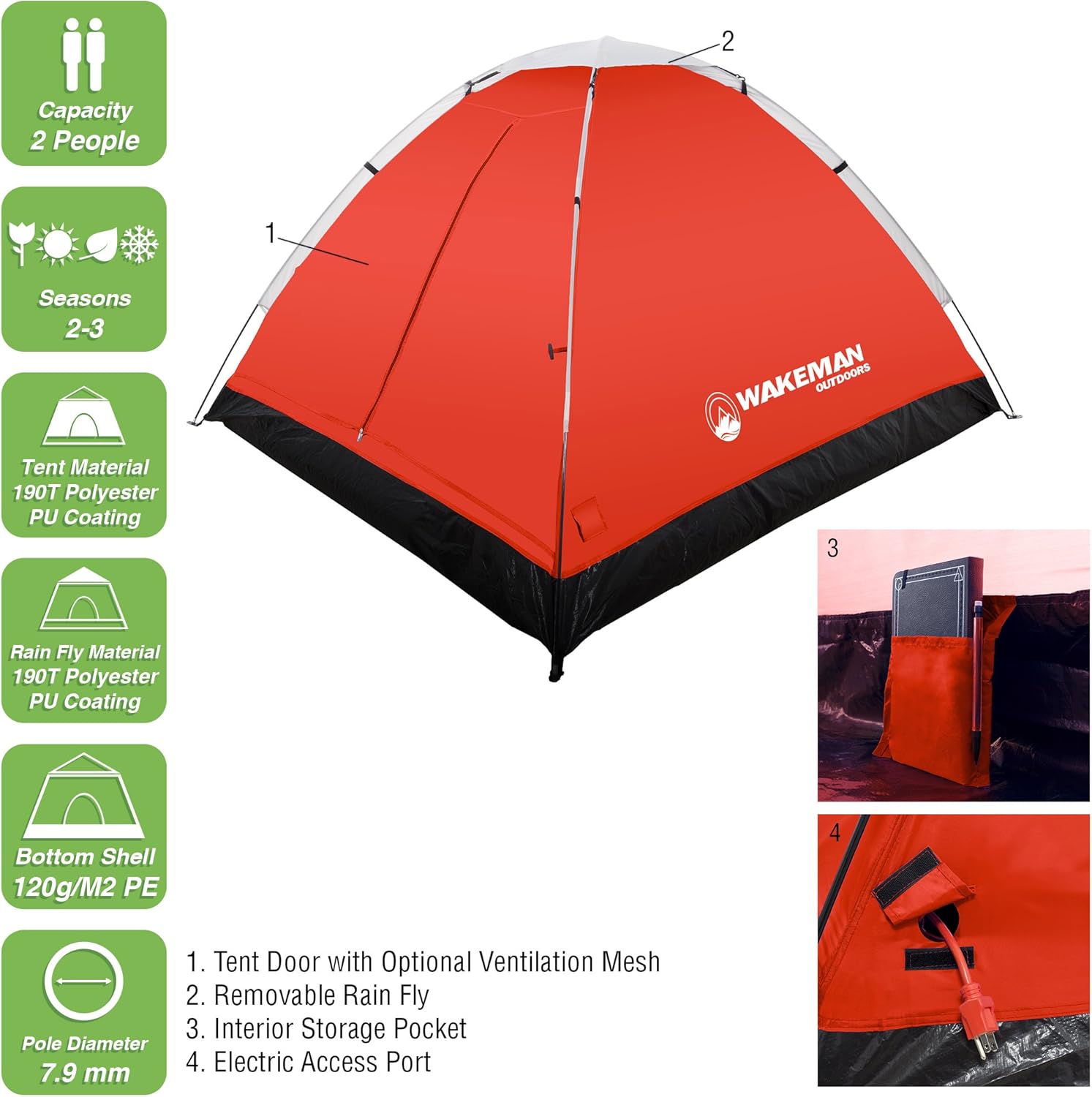 2 Person Camping Tent with Rain Fly and Carrying Bag - Image 3