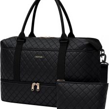 Travel Duffel Bag - Weekender Bags for Women, Carry On Overnight Bag with Shoe Compartment, with Toiletry Bag for Travel Essentials and Travel Accessories, Black, 13.4"×17.3"×7.9"