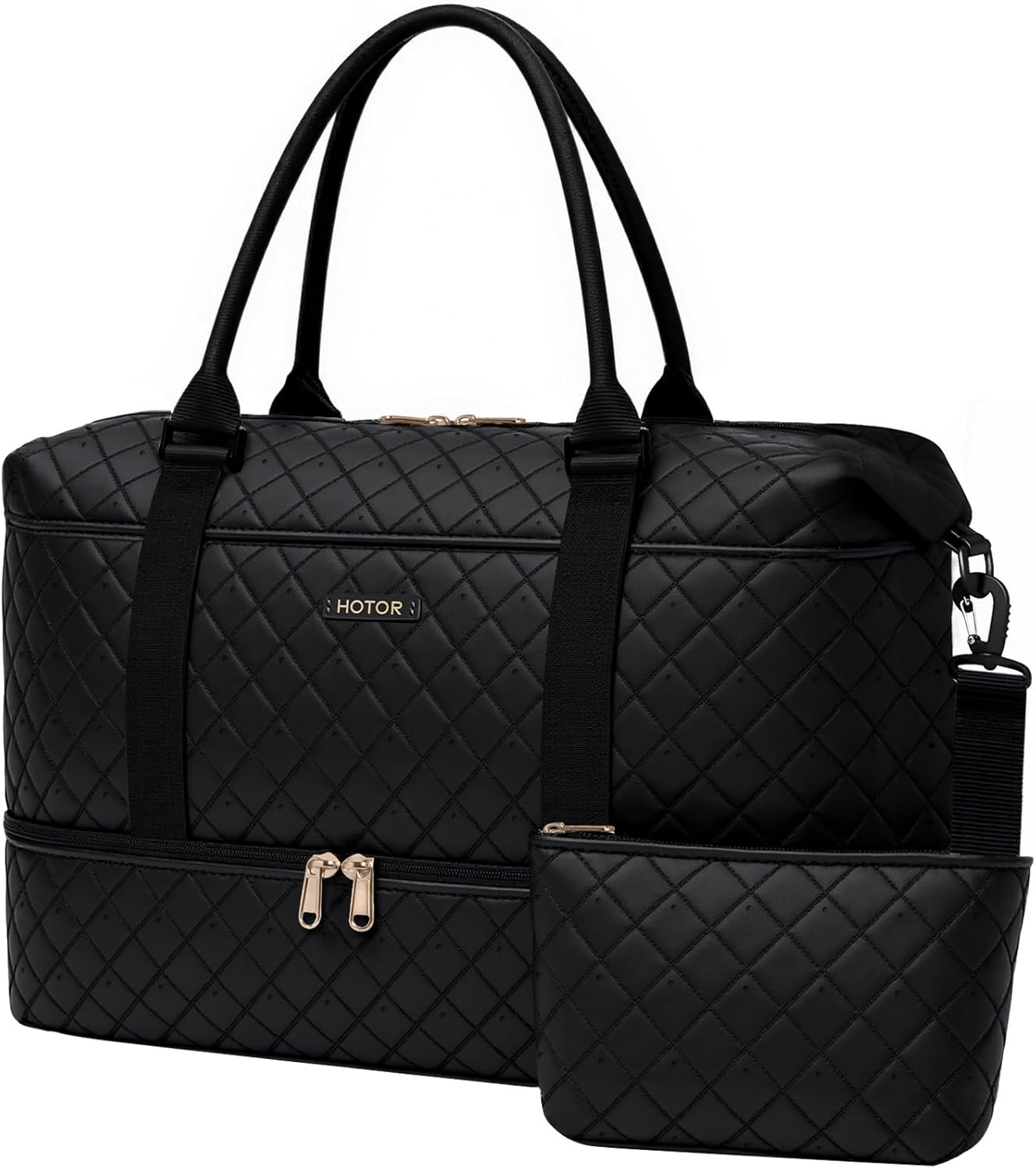 Travel Duffel Bag - Weekender Bags for Women, Carry On Overnight Bag with Shoe Compartment, with Toiletry Bag for Travel Essentials and Travel Accessories, Black, 13.4"×17.3"×7.9"