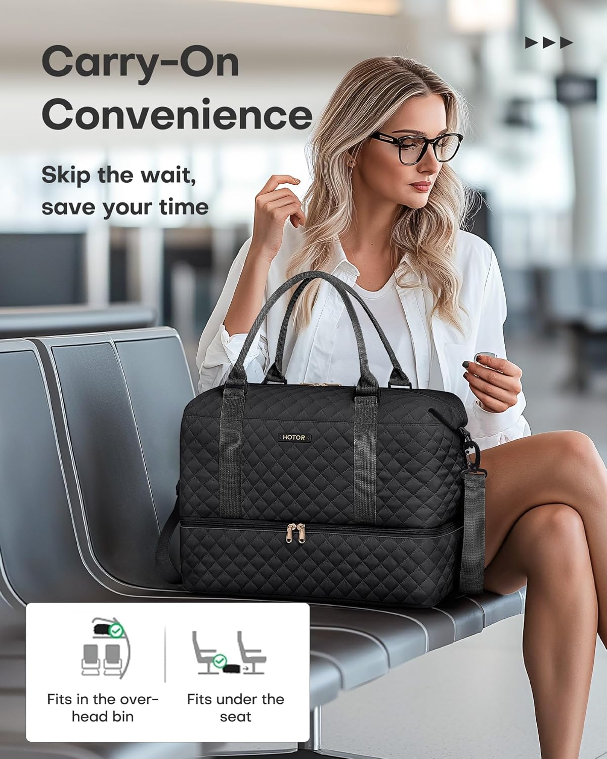 Travel Duffel Bag - Weekender Bags for Women, Carry On Overnight Bag with Shoe Compartment, with Toiletry Bag for Travel Essentials and Travel Accessories, Black, 13.4"×17.3"×7.9" - Image 6